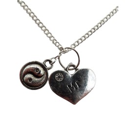 Silver Plated Necklace Mr Love Heart Gem Charm Yin Yang