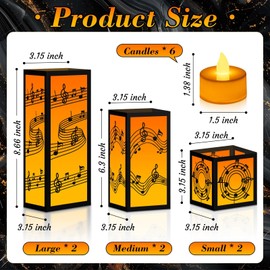 NeusWonder 6 Sets Music Centerpieces for Table 3 Sizes Music Note Paper Lantern Boxes with Candles, Musical Notes Decorations for Room, Wedding, Birthday, Musical Themed Party Decor