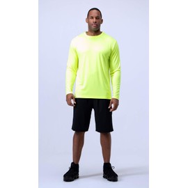 DEVOPS 2 Pack Men's Sun Protection Shirts UV SPF UPF 50+ Long Sleeve Rash Guard Fishing Running Quick Dry Lightweight (Medium, Safty Green)