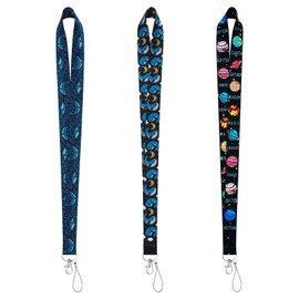 cobee Lanyards for Children with Key Ring, 3 Pieces Lanyards Neck Strap with Ocean Whale Print Planet Badge Neck Strap Safety Key ID Holder Lanyards Hand Strap for Teachers, 3 pieces, planet whale