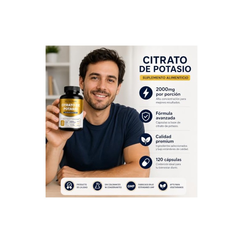 Citrato De Potasio Puro Well Rounded 120 Cápsulas, Suplemento Mineral,