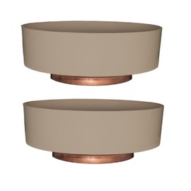The HC Companies 8 Inch Round Plastic Capri Bowl Decorative Indoor Flower Succulent Planter Pot with Drain Plug Hole, Artisan Taupe with Copper Bottom Color (2 Pack)