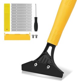 Heavy Duty Floor Scraper with 44.5” long handle, 4” Scraper Tool with 10 Replacement Metal Razor Blades, Paint Scraper for Cleaning Gum Glass Wall Tile Glue Linoleum Stove Top