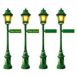 4 Piece Street Sign Lamp Post Column Pull Down Cut Outs Lamp Post with Street Party Decorations for Birthday Party Green Lamppost Wall Photo Backdrop Photography Background Supplies Green