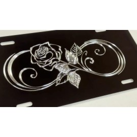 Diamond Etched Products Infiniti Rose Diamond Etched Engraved Metal Black License Plate Front Car Tag