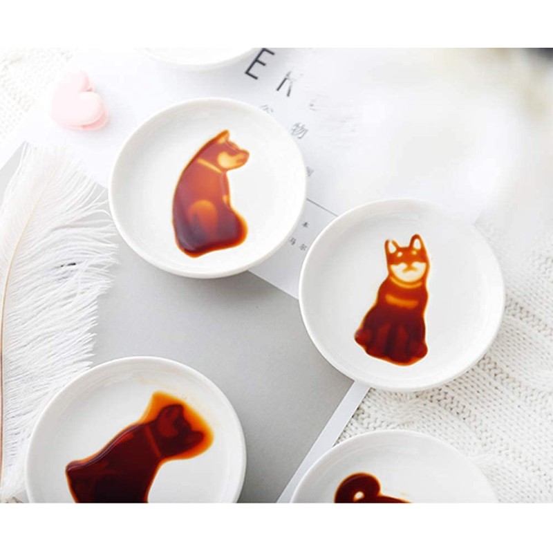 MISS TUTU 4pcs Ceramics Shiba Dog Relief Seasoning Dishes Sushi