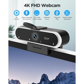 NIVEOLI Webcam 4K with Microphone and Webcam Cover Plug and Play with Auto Light Correction for Laptop PC Desktop for Live Streaming Video Call Confere