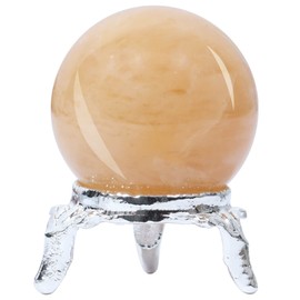 Crocon 50mm Yellow Jade Stone Sphere Ball with Metal Stand 1400+ Carats Gemstone Ball Healing Sculpture Figurine for Fengshui Divination Home Decoration Photography Crystal Sphere