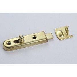 1 barrel bolt, cabinet lock, cabinet bolt, metal in brass-plated with block 70 mm
