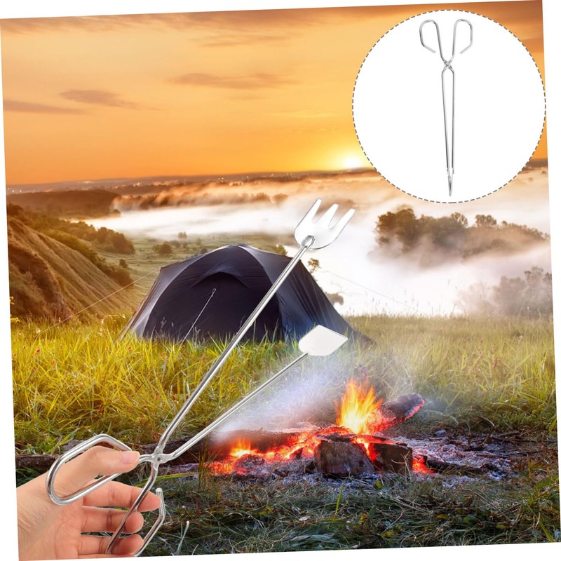 KOMBIUDA Camping Fireplace Tongs Heavy Duty Iron Fire Pit Tools