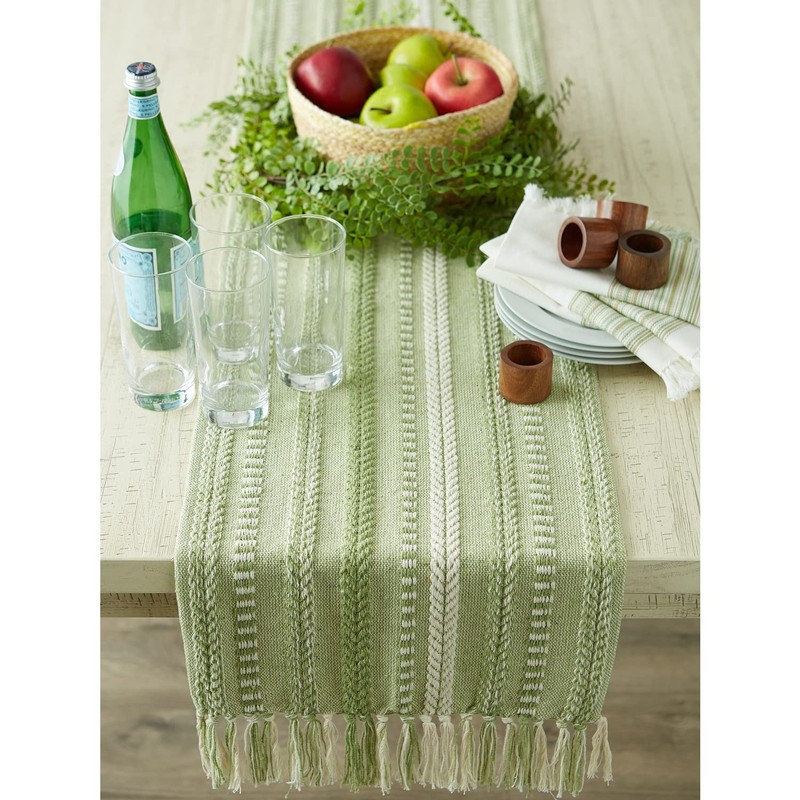 DII Farmhouse Braided Stripe Table Runner Collection, 15x108 (15x113, Fringe