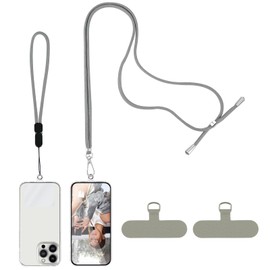 Andibro Universal Phone Lanyard, Adjustable Crossbody Phone Strap Anti-Theft Neck Shoulder Strap with 1 Wrist Strap 2 Patch(Grey)