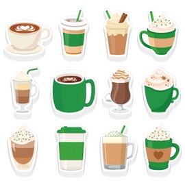 FYSUIMU 24 Packs Coffee Cup Sticky Note Frappe Coffee Memo Pad 12 Designs Green Brown Reminder Notepad Fun Post It Notes for Coffee Lovers Gifts Annotating Office Classroom, 480 Sheets