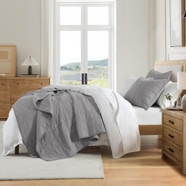 HORIMOTE HOME 100% Cotton Quilt Set Queen Size, Grey Pre-Washed Bedspreads Coverlet Set in Geometric Pattern, Cozy Lightweight Stitching Decorative Bedding Cover with 2 Shams for All Season