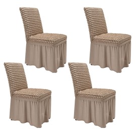 NICEEC High Stretch Chair Covers for Dining Chairs Covers Set of 4 Removable Dining Room Chair Covers with Skirt Spandex Parson Chair Slipcovers Protector for Kitchen Wedding Party Banquet(Khaki)