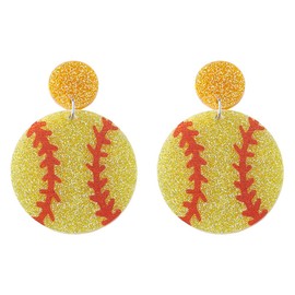 Heart-shaped Sport Ball Dangle Earrings Game Day Earrings for Women Heart Football Basketball Baseball Soccer Drop Earrings Sports Fun Jewelry Gifts (Glittery-Softball)