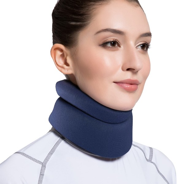 VELPEAU Neck Brace -Foam Cervical Collar - Soft Neck Support Relieves Pain & Pressure in Spine - Wraps Aligns Stabilizes Vertebrae - Can Be Used During Sleep (Comfort, Blue, Medium, 4″)
