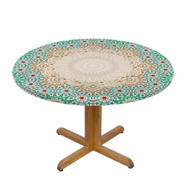 YINRON Morocco Mosaic Round Tablecloth Traditional Oriental Floral Waterproof Oil-Proof Table Cover Table Cloth for Indoor Dining, Outdoor Picnic Parties, Camping,Fits for Table 40-44"