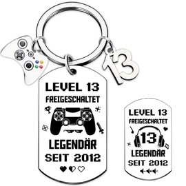 Gift 13th Birthday Boy Girl Keyring - 13 Gamer 2025 Cool Birthday Gift, Funny Stainless Steel Gift, silver, S