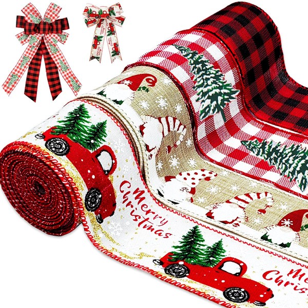 4 Rolls 12 Yard Christmas Wired Edge Ribbon Car Chritmas