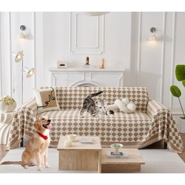 STACYPIK Boho Sofa Cover Beige Khaki Geometric Couch Cover for Dog Pet-Friendly Reversible L Shaped Couch Protector for 2 Cushion Couch Futon Loveseat Cover Multi-Use Sofa Blanket for Couch-71X118IN