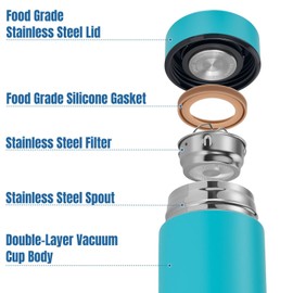 PARACITY Insulated Water Bottle, 15 oz Stainless Steel Water Bottles for Double Wall Vacuum Hot Drinks, Metal Water Bottle Keeps Hot for 12 Hrs, Cold for 24 Hrs, for Coffee, Tea (light blue)