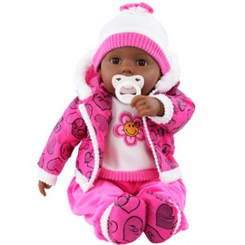 The Magic Toy Shop Bibi Doll - 20" Lifelike Large Size Soft Bodied Black Baby Doll Girls Boys Toy With Dummy & Sounds, Black Doll (Ethnic Pink)