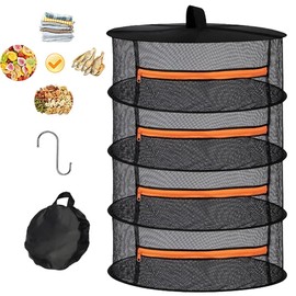 Abiemuce 4-Layer Drying Net, 60 x 80 cm Drying Net Herbs, Herb Dryer, Hanging Herb Drying Net with Orange Zips, Drying Nets Grow for Herbs, Plants, Spices, Clothing