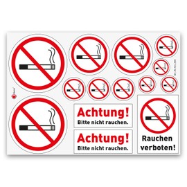 iSecur Smoking Prohibited Sticker Set with 14 Prohibition Stickers "Smoking Prohibited" I Smoking Prohibition Symbols I Warning I UV Protection Weatherproof I hin830