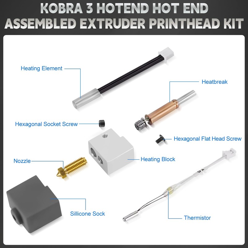 ANYCUBIC Kobra 3 Hotend, 22pcs 3D Printing Extruder Hotend Kit,Kobra
