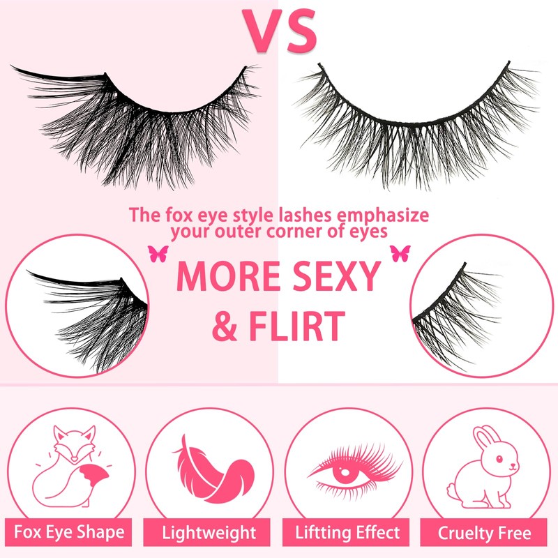 3D False Eyelashes, Cat's Eye, Natural Artificial Eyelash Extensions Set,