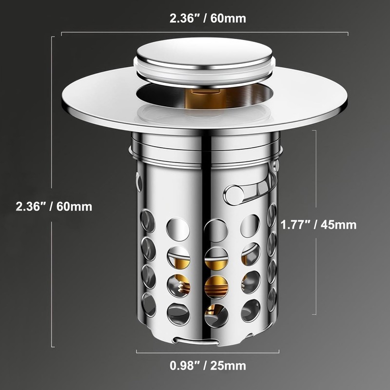 Beruth Bathroom Sink Stopper Hair Catcher, 304 Stainless Steel Pop