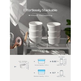 DOWAN Ramekins 6 oz Oven Safe - 6 oz Ramekins for Creme Brulee Souffle, Ceramic Ramekins for Baking, Classic Style Ramekins Bowls, Set of 6, White