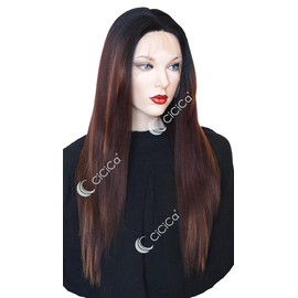 CiCiCa - “KIKI”, Lace Front Wigs, 28 Inches Long Wig, Straight Wig with Side Bangs, Ombre Black Roots to Mixed Brown Wig , Soft Lace Wig, Premium Heat-Resistant Synthetic Hair Replacement Wigs for Women.