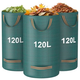 Mokani Garden Waste Bags, 120L x 3 Garden Bags Heavy Duty with Handles, Reusable Garden Sacks, Foldable Camping Recycling Bags for Leaf, Trash, Debris, Garden Rubbish Bags Waterproof