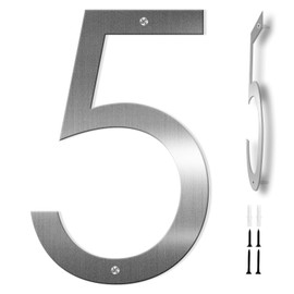 ziyue 12 Inches House Numbers for Outside Modern House Address Numbers Metal Floating Home Address Sign for Outdoor from 0-9(Silver 5)