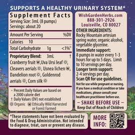 WishGarden Herbs Urinary Strength - Plant-Based Herbal Supplement with Cranberry, Uva Ursi & Usnea Supports Urinary Tract Health and Discomforts, Promotes Lymphatic Function, Microbial Balance, 4oz