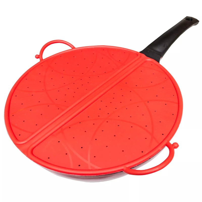 Exultimate Splatter Screen Pan Guard Frying Bacon Grease Oil Red
