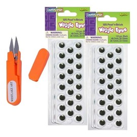 westlake art Wiggle Eyes, 0.8 oz-Googly Eyes Self Adhesive, Bundle with Embroidery Scissors, Googly Eyes for Crafts, Easy Peel & Stick, Assorted Sizes, Durable (Pack of 2)
