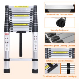 5M Telescopic Ladder, Aluminum Foldable Ladder，Portable Extension Ladder for Home, Height Adjustable, 150kg Capacity, More Durable and Lightweight