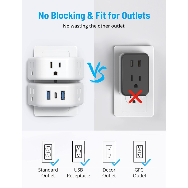 TROND Multi Plug Outlet Extender with USB - 2 Pack