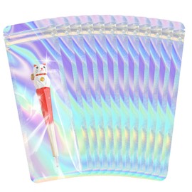 HRX Package 100pcs Holographic Bags Packaging 2.4x7 inch, Resealable Bags Foil Zip Pouch Smell Proof Baggies for Lip Gloss Eyeliner Pens Jewelry Candy