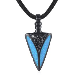 CUOKA MIRACLE Men's Black 925 Sterling Silver Blue Opal Arrow Pendant Necklace Punk Arrowhead Jewellery Valentine's Day Gifts for Men Women Brother, Sterling Silver, Opal