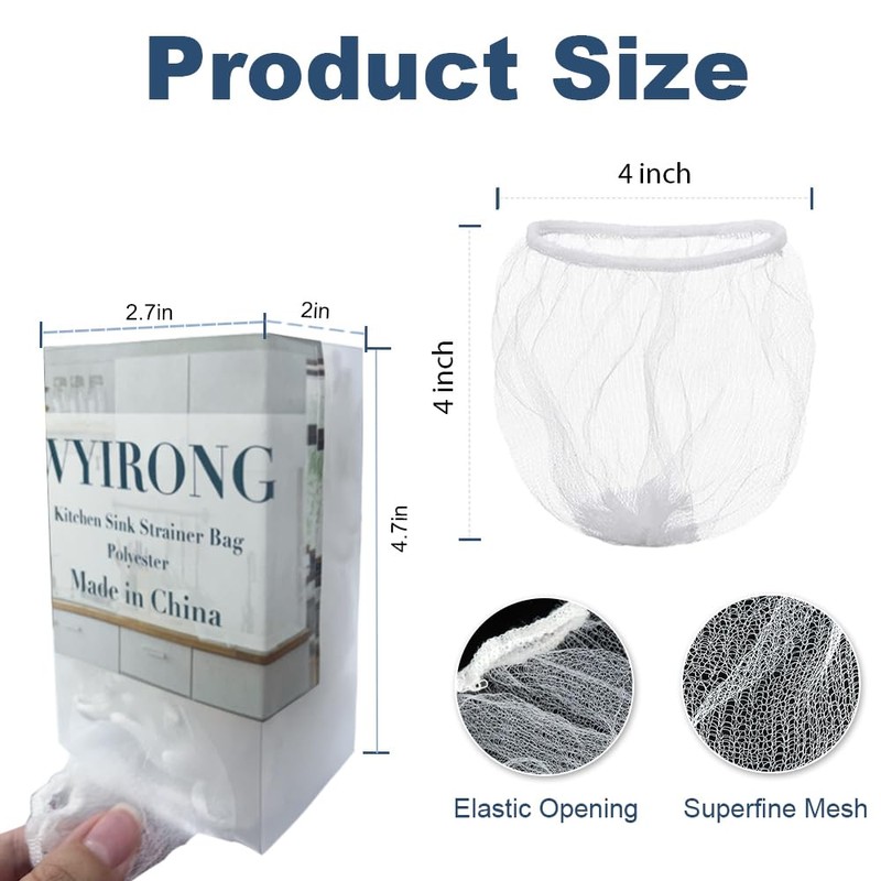250 PCS Kitchen Disposable Mesh Sink Strainer Bag and PP