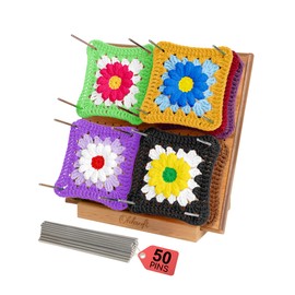 Olikraft 9.5" Crochet Blocking Board with Pegs 50 Pins - Granny Square Blocking Boards for Crochet Projects - Yarn Supplies Tools and Accessories and Gadgets