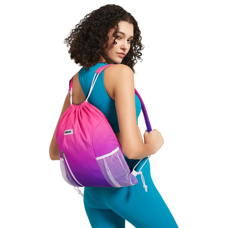 WANDF Drawstring Backpack with Shoulder Pad Sports Gym Backpack with