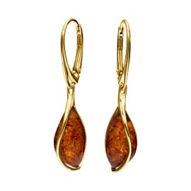 Handcrafted Sterling Silver Teardrop Amber Earrings with Gold Plating, Sterling Silver