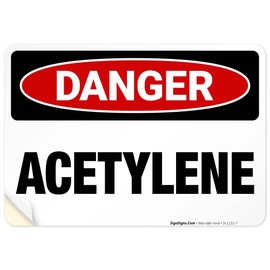 Danger Acetylene Sign, OSHA Danger Sign, 10x7 Inches, 4 Mil Vinyl Decal Stickers Weather Resistant Long Lasting UV Protected, Made in USA
