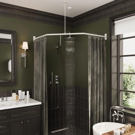 Naiture Neo-Angle Shower Curtain Rod Aluminum with Ceiling Support, 18-1/2" X 26" X 18-1/2", Matte White Finish
