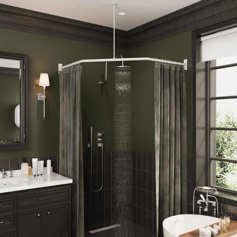 Naiture Neo-Angle Shower Curtain Rod Aluminum with Ceiling Support, 18-1/2"